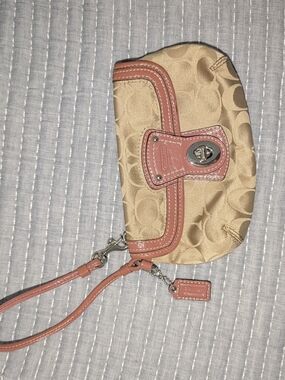 Coach Beige and Pink Signature Wristlet Phone Case - Coach
